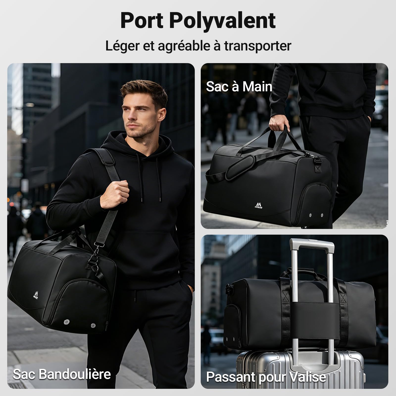 Sac de Sport Homme, 57L Grand Sac Sport avec Compartiment à Chaussures Séparé & Poche Imperméable