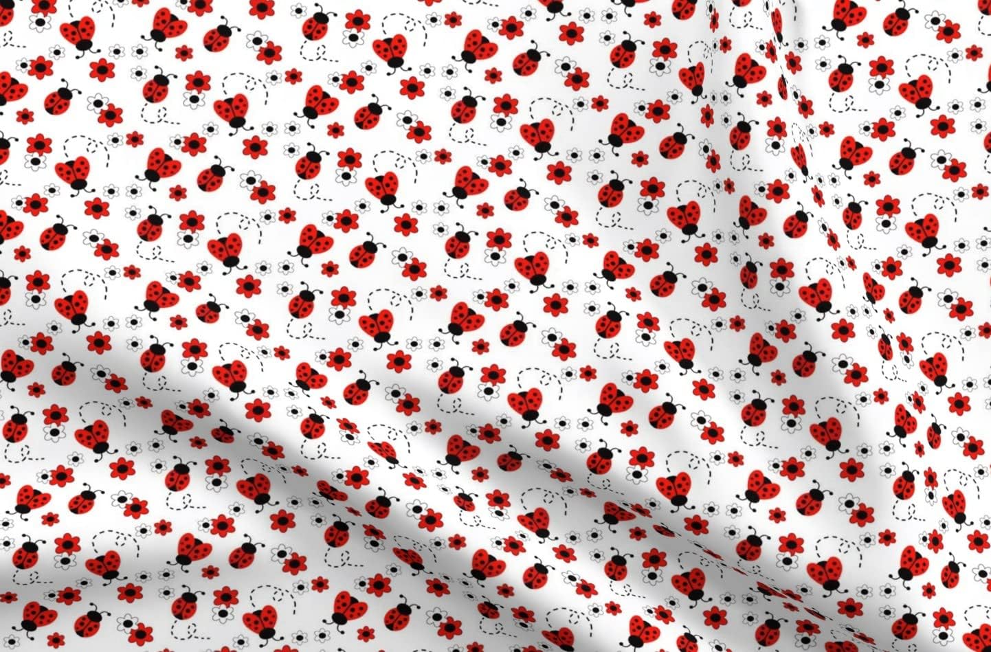 Spoonflower Fabric - Red Floral White Flowers Ladybug Girl Printed on Minky Fabric by The Yard - Sewing Baby Blankets Quilt Backing Plush