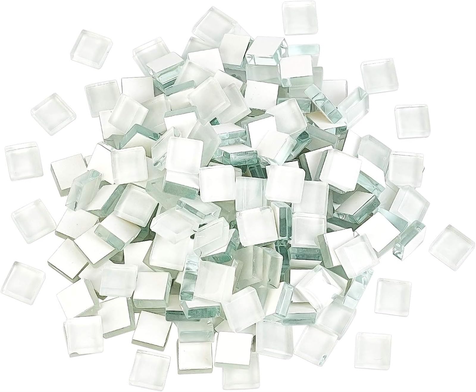 THE WHITE SHOP Square Flat Glass Mosaic Tiles, 1200 Pcs White Glass Mosaic Square Flat Gems for Home Decoration DIY Crafts, 1x1cm