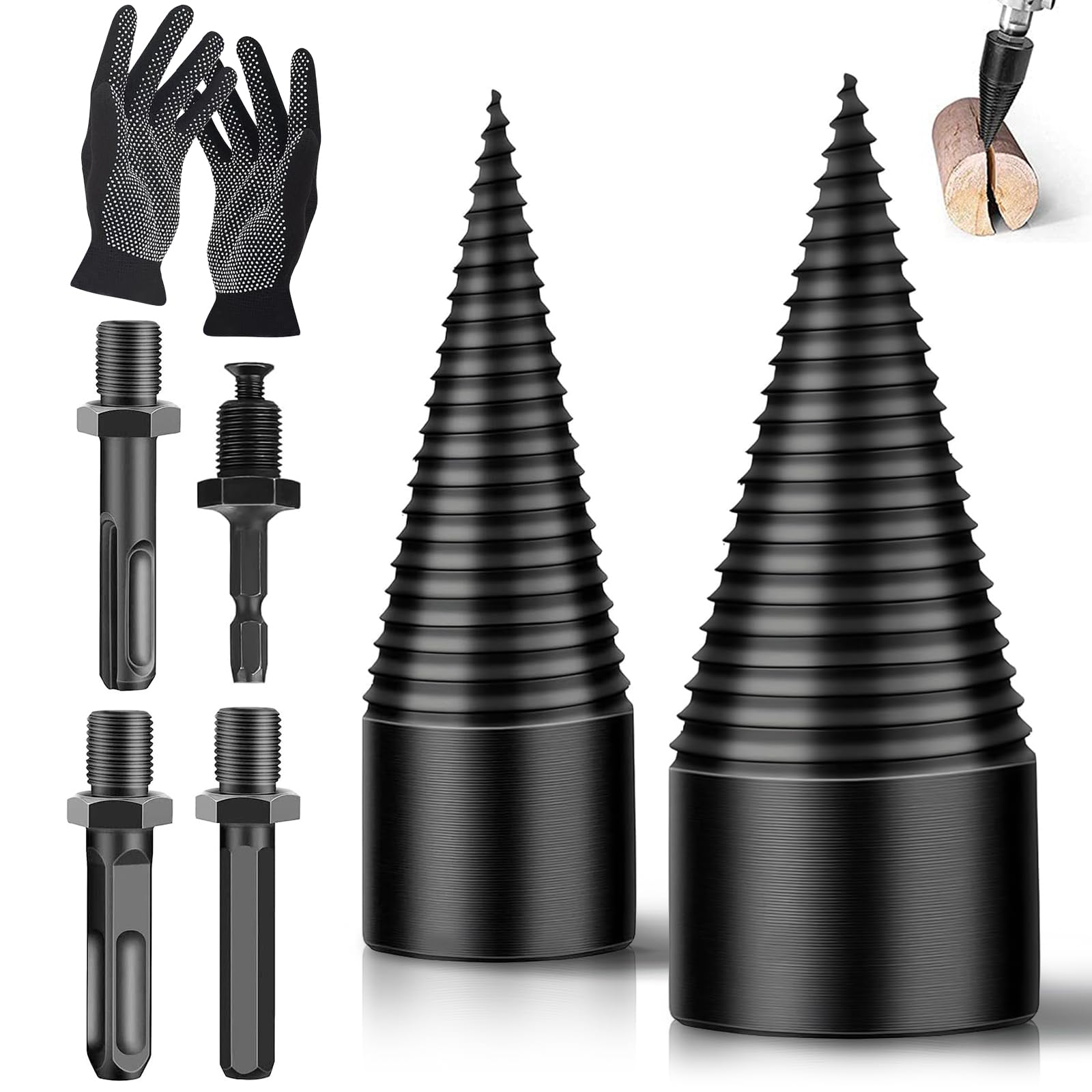 Foret de Fendage de Bois 31mm+41mm, Foret Fendeur de Bois avec 4 Poignées de Forage, Fendeur de Bois Conique Cône à Vis pour Fendeuse de Bûches, pour Fendeuses de Bûches pour Coupe Bois