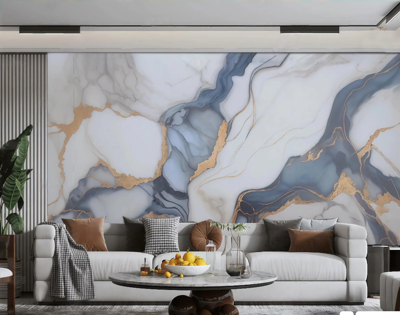 Tapeta nowoczesna minimalistyczna sztuka granatowy pozłacany biały marmurowy wzór salon sypialnia tło tapeta ścienna hotel restauracja kawiarnia mural, 3D, 430 x 300 cm
