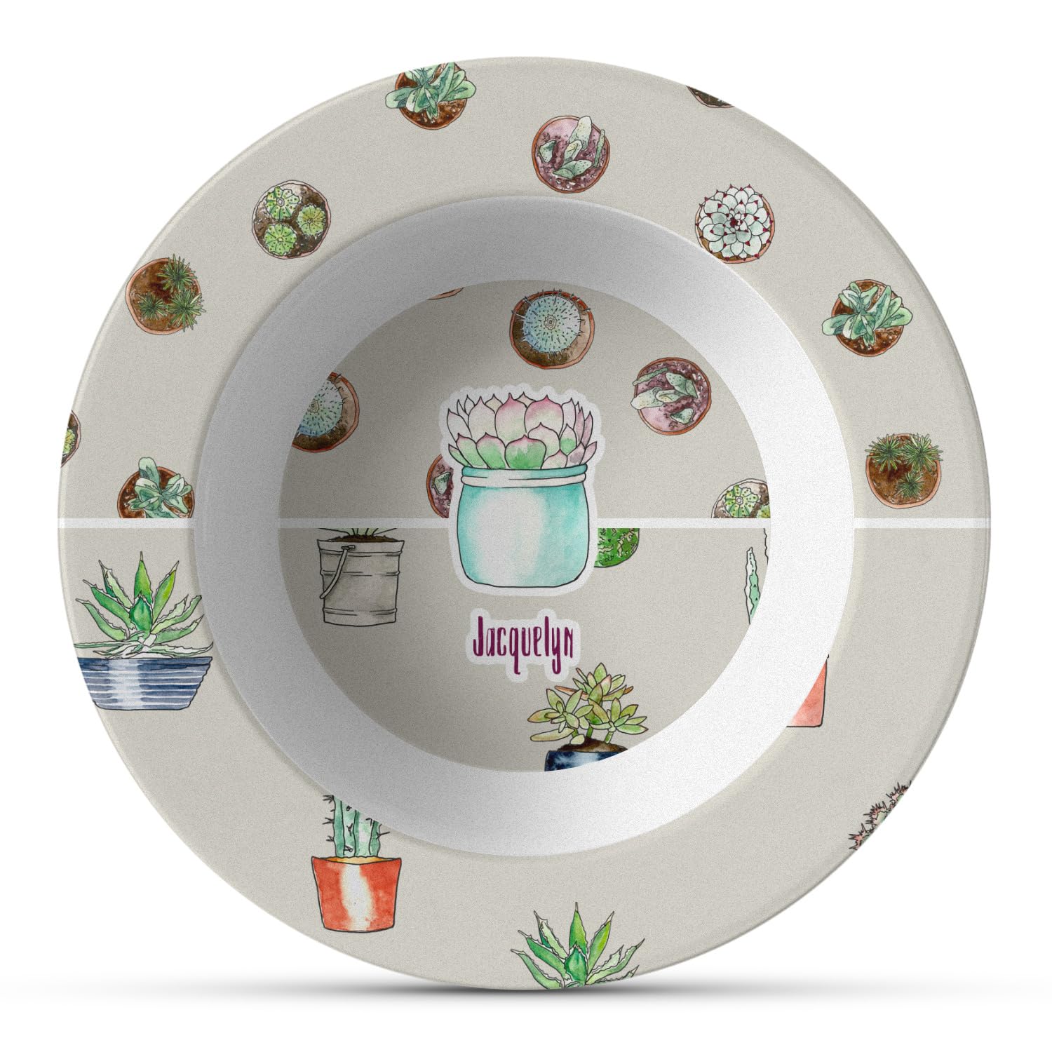 Personalized Cactus Plastic Bowl - Microwave Safe - Composite Polymer