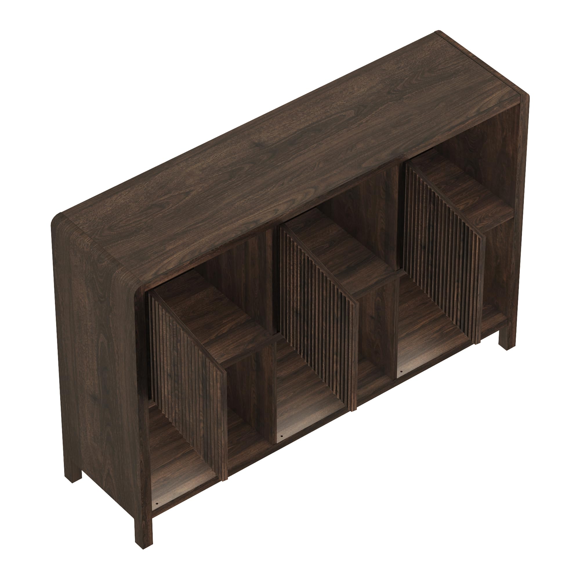 [en.casa] Credenza Bassa Mobile Contenitore con 3 Ante Decorative Push to Open e Scomparti Aperti Sideboard per Soggiorno Corridoio Studio 77x110x30 cm Effetto Noce