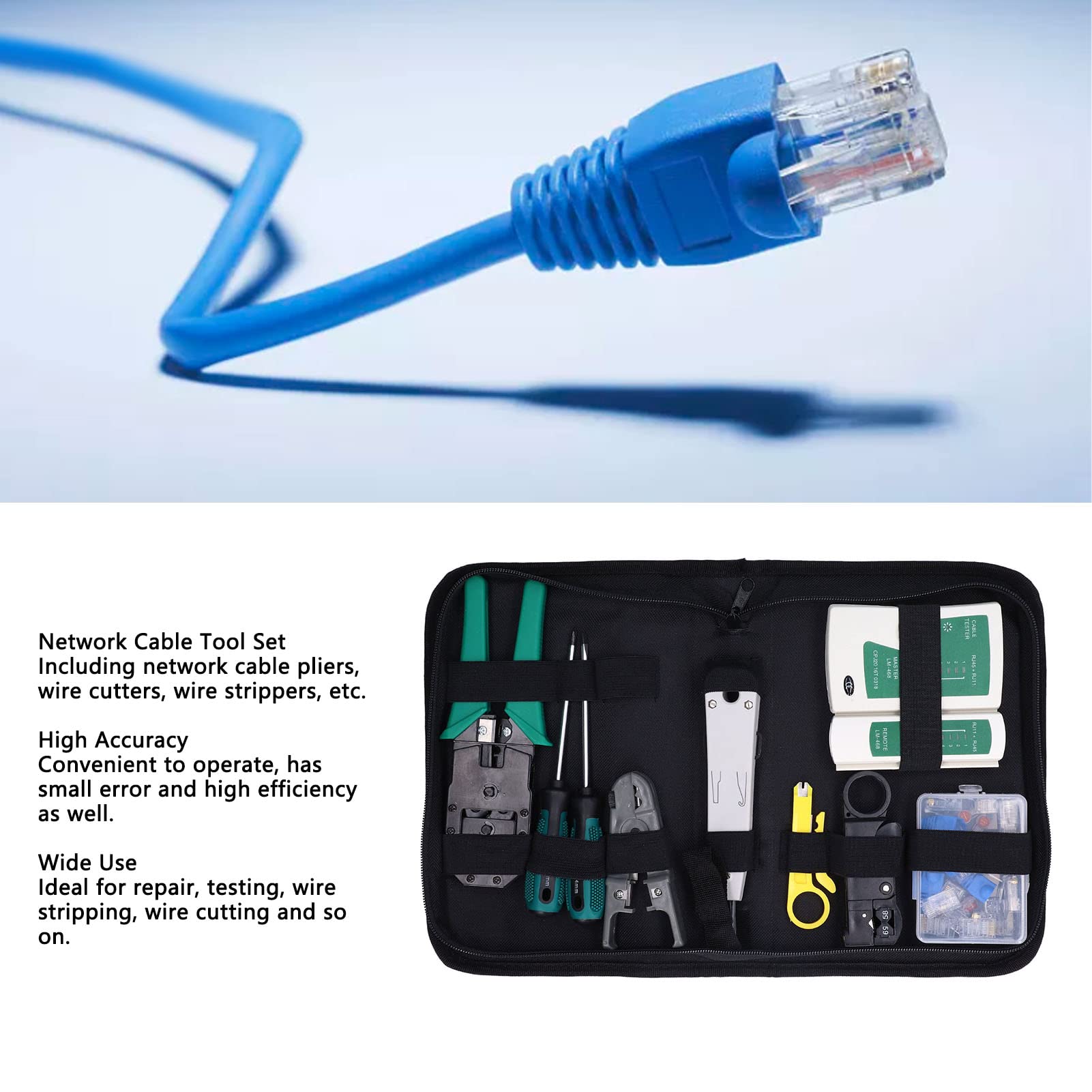 Outil de câble réseau, kit d'outils réseau, kit de sertissage de câble Ethernet portable, kit d'outils de maintenance de réparation de câble réseau pour les tests