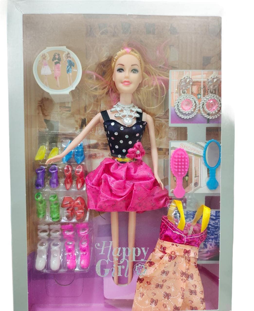 EUPHORIA New Dolls for Girl’s House Surprise Shine Shoe Plastic Moveable Doll House Set Baby Big Accessories Dolls Toys Dresses, Age Under 3+ Year Big Smooth Hair Combo Cloth Doll