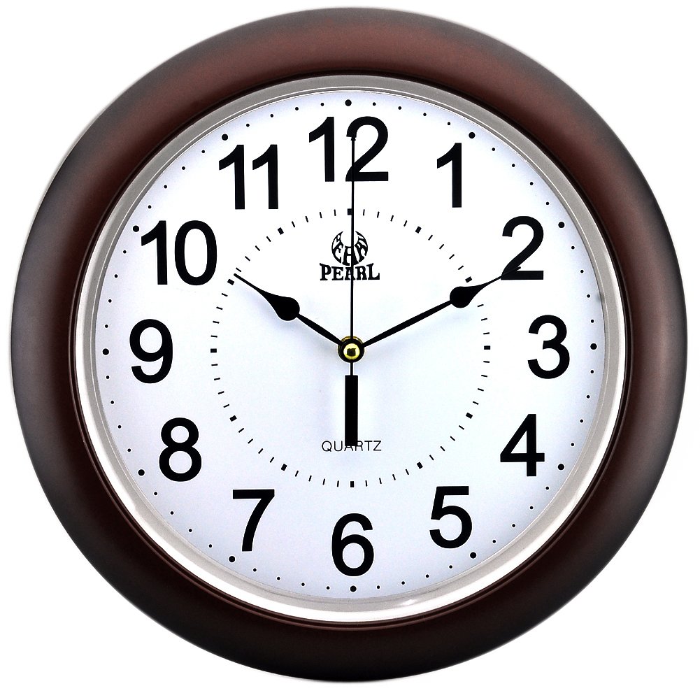 WogKok Wall Clock Modern Non Ticking Silent Quartz Analog Digital Round Dark Brown Edge Wag-on-the-wall