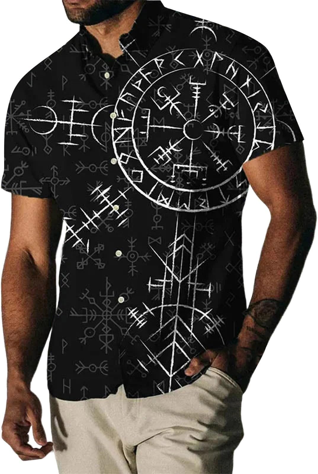 Men's Printed Short Sleeve Button Down Shirt Casual Retro Style Comfortable Daily Wear Shirt for Gentlemen