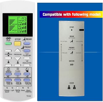 Replacement Remote Control for TOTO Washlet Bidet Toilet Seat SG GL TCF403REGV1 CW512YR WC TCF403EGV1 UK TCF6532C3GV1 TCF6532G#NW1 TCF6532SW#NW1 TCF403REG TCF403RESW TCF403REG CW512YR WC