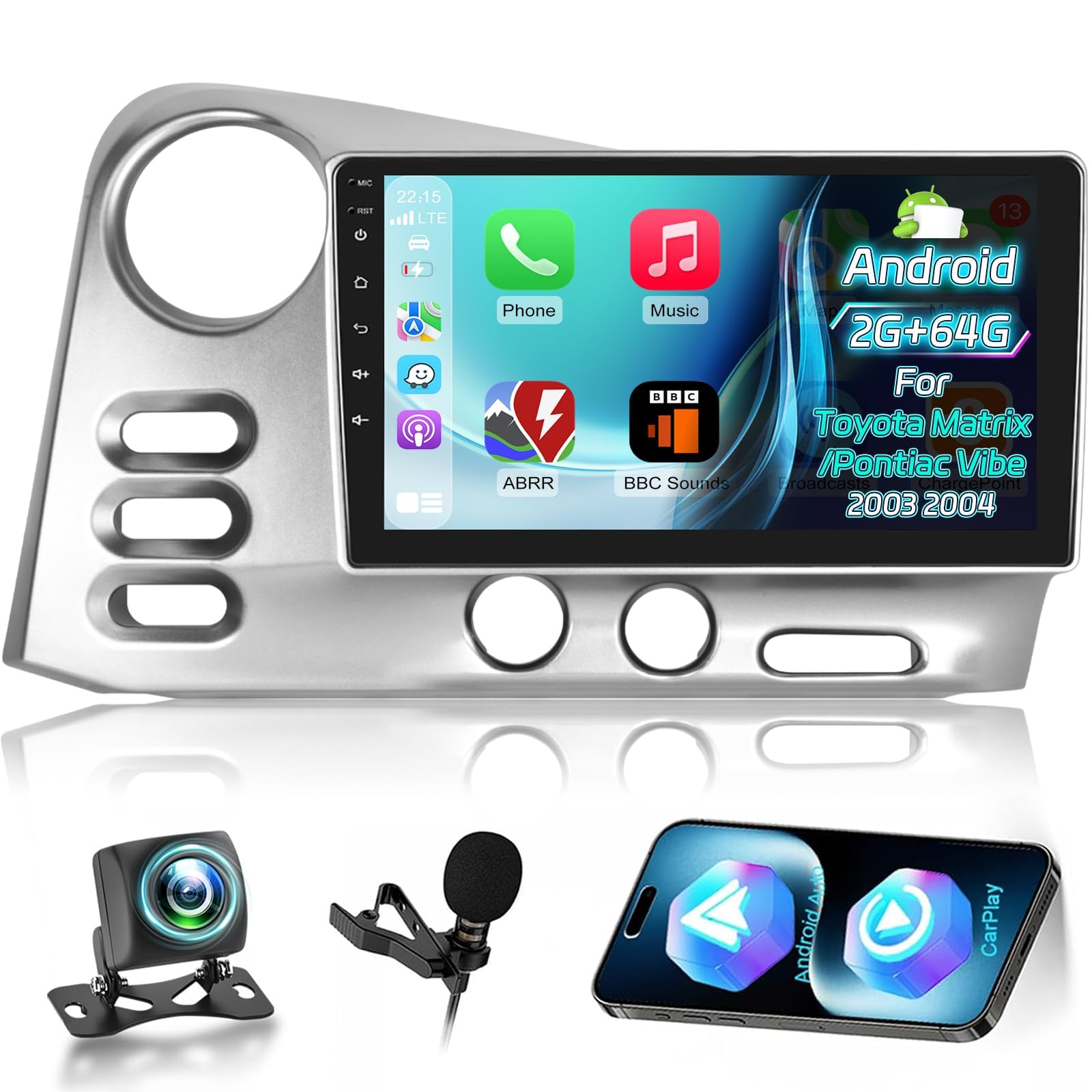Photo 1 of [2+64G] NHOPEEW Car Stereo for Toyota Matrix/Pontiac Vibe 2003 2004 - Wireless Carplay and Android Auto - 9 Inch Touchscreen Android Car Radio - DSP/WiFi/GPS/SWC/Bluetooth + AHD Backup Camera