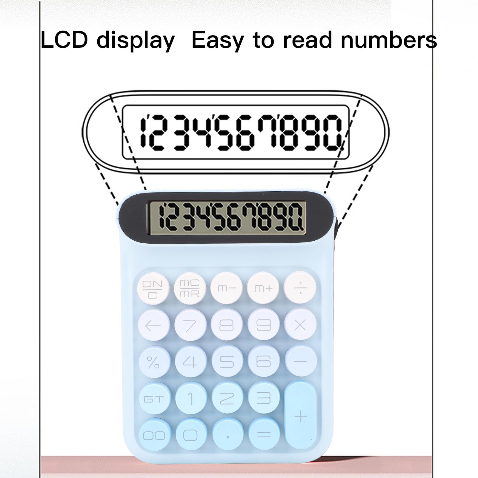 Calcolatrice con Interruttori Meccanici, Calcolatrice da Tavolo a 10 Cifre con Ampio Display LCD, 24 Pulsanti, Spegnimento Automatico, Calcolatrice Carina per la Quotidiana