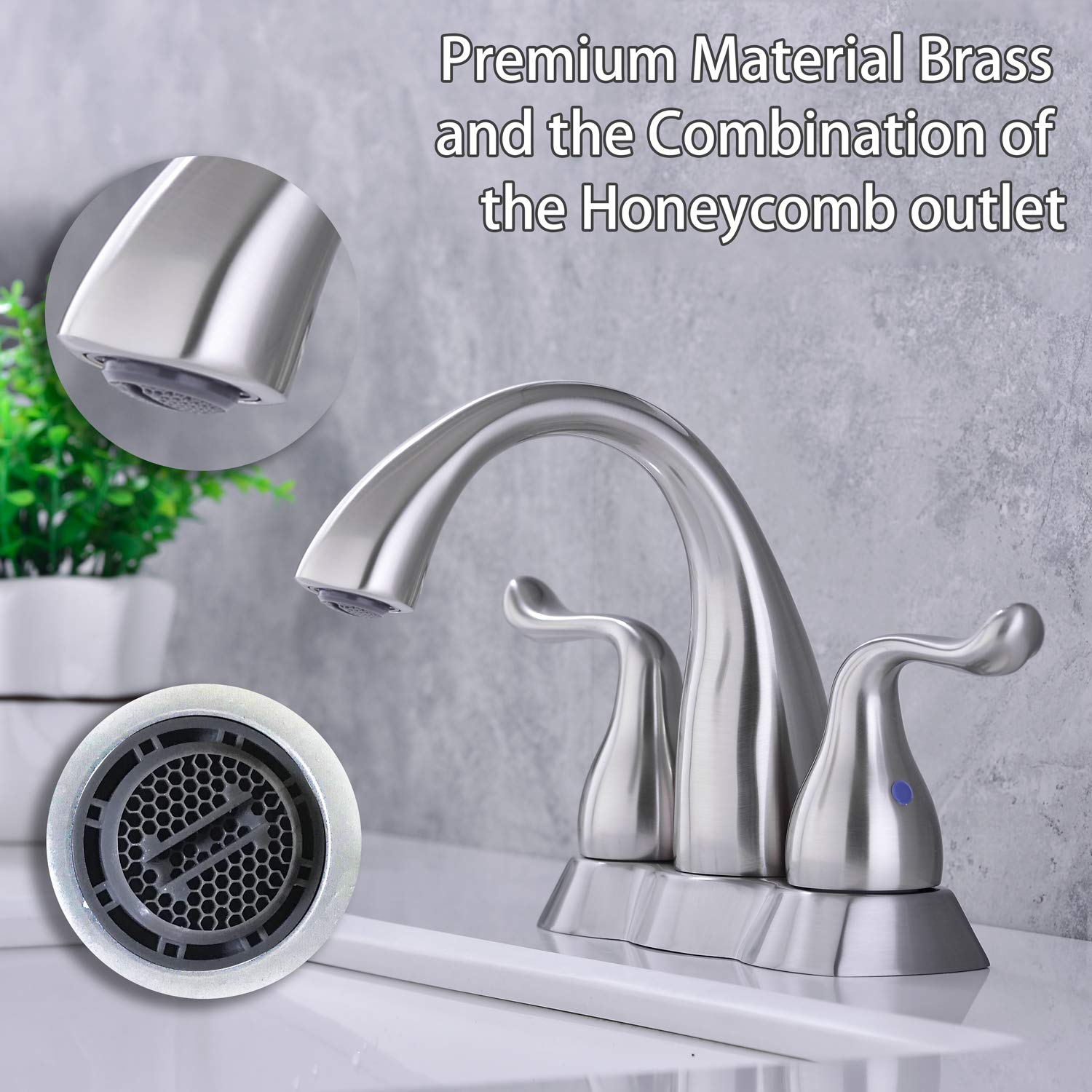 Zexzen Brushed Nickel Bathroom Faucet 3 Holes with 2 Handle