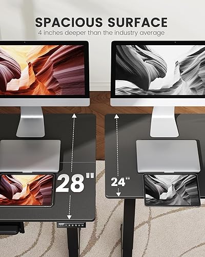 Miniatura 14 de ErGear Escritorio eléctrico de pie con bandeja para teclado, altura ajustable de 55 x 28 pulgadas, escritorio de pie para oficina en casa, estación