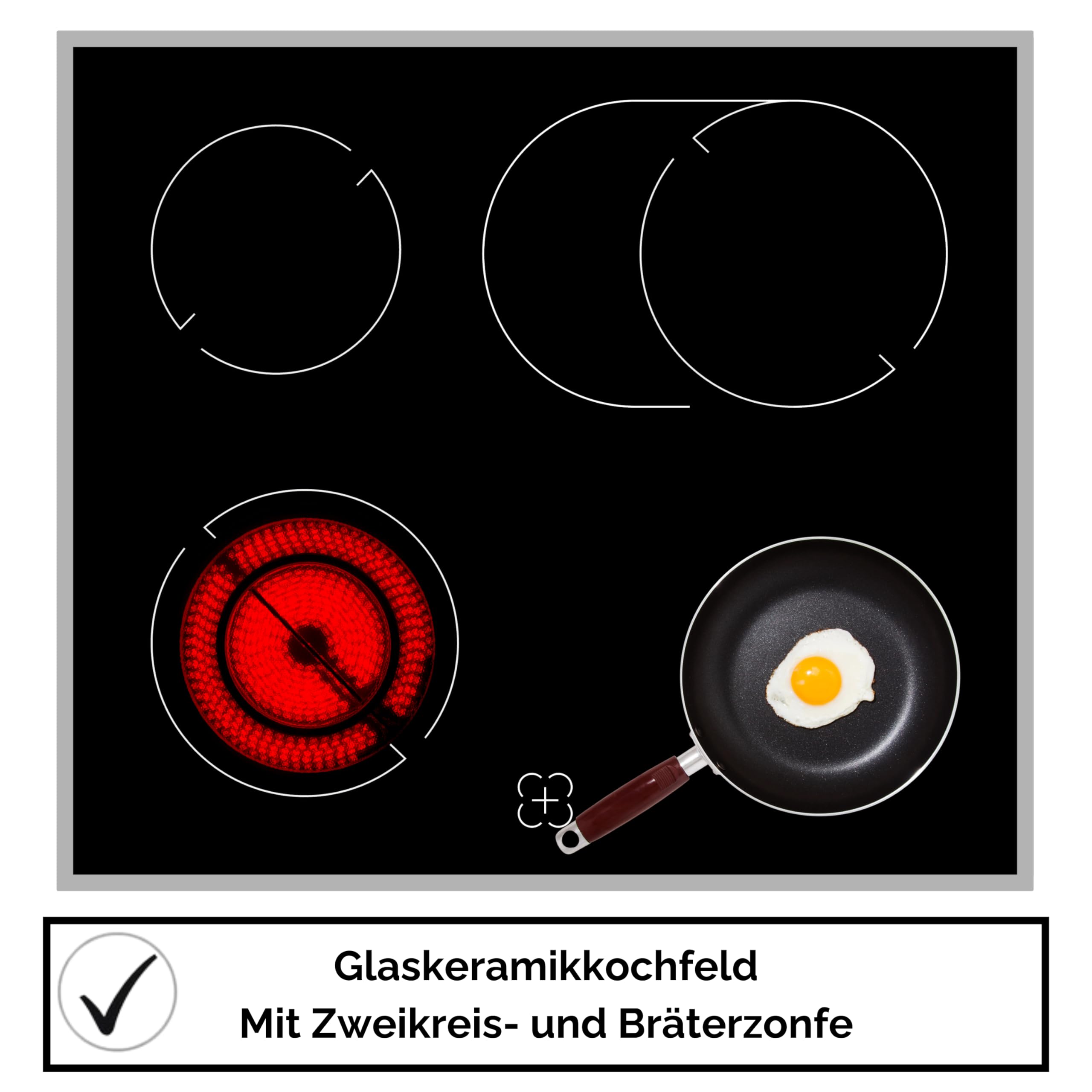 PKM Einbau-Herdset BIC 1000 IX4 | Teleskopauszug | 7 Backofen-Funktionen | inkl Heißluft-, Umluft- & Grillfunktion | Timer | Garraum 59L | Glaskeramikkochfeld | Doppelkreis-& Bräterzone