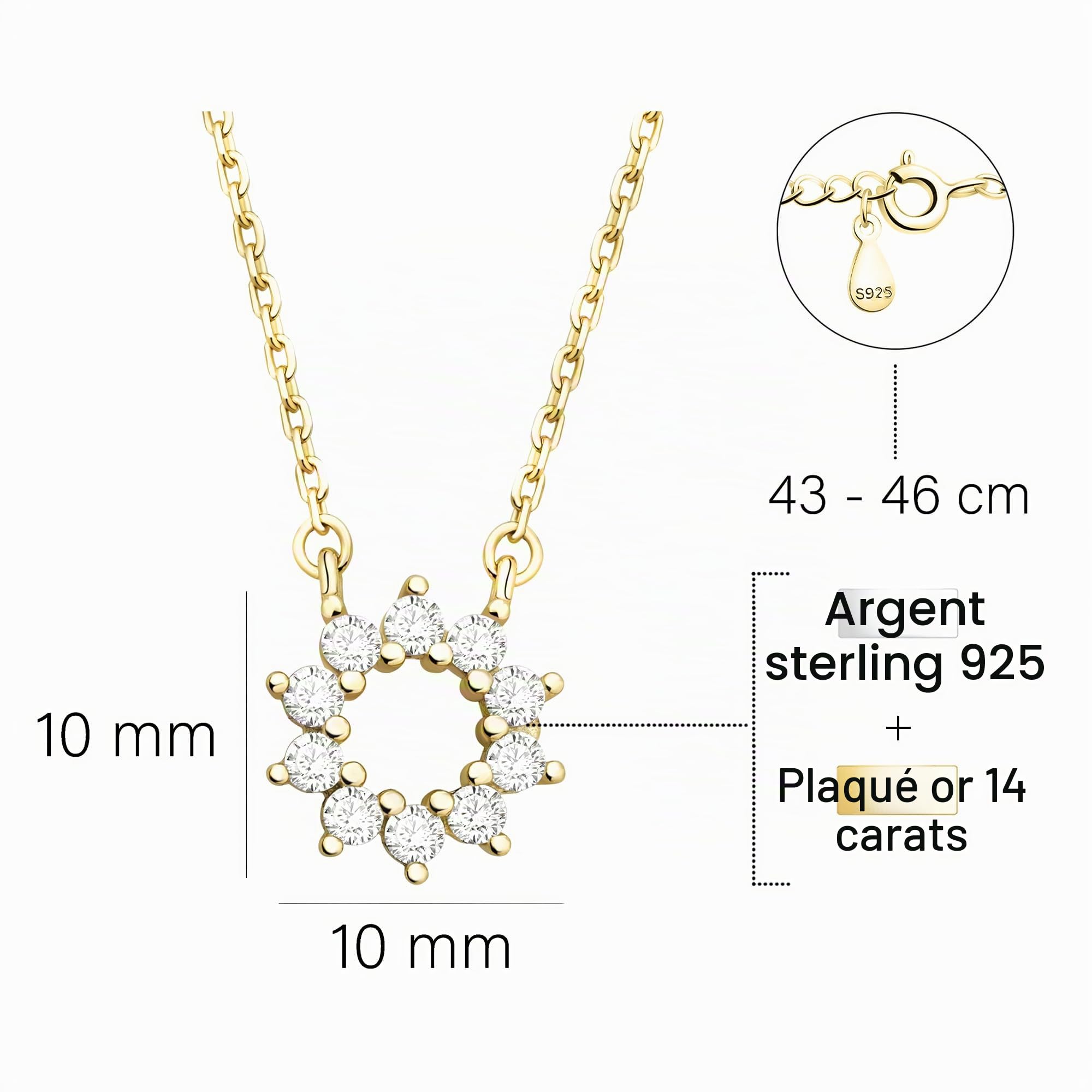 Sofia Milani - Collier pour Femme en Argent 925 - avec Pierre de Zircon - avec Pendentif en Forme de Cercle et Étoile