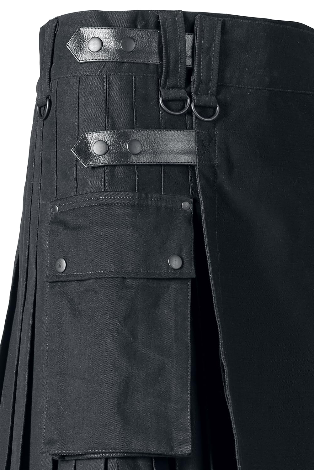Black Premium by EMP Hombre Falda Escocesa Negra con Bolsillo de Parche