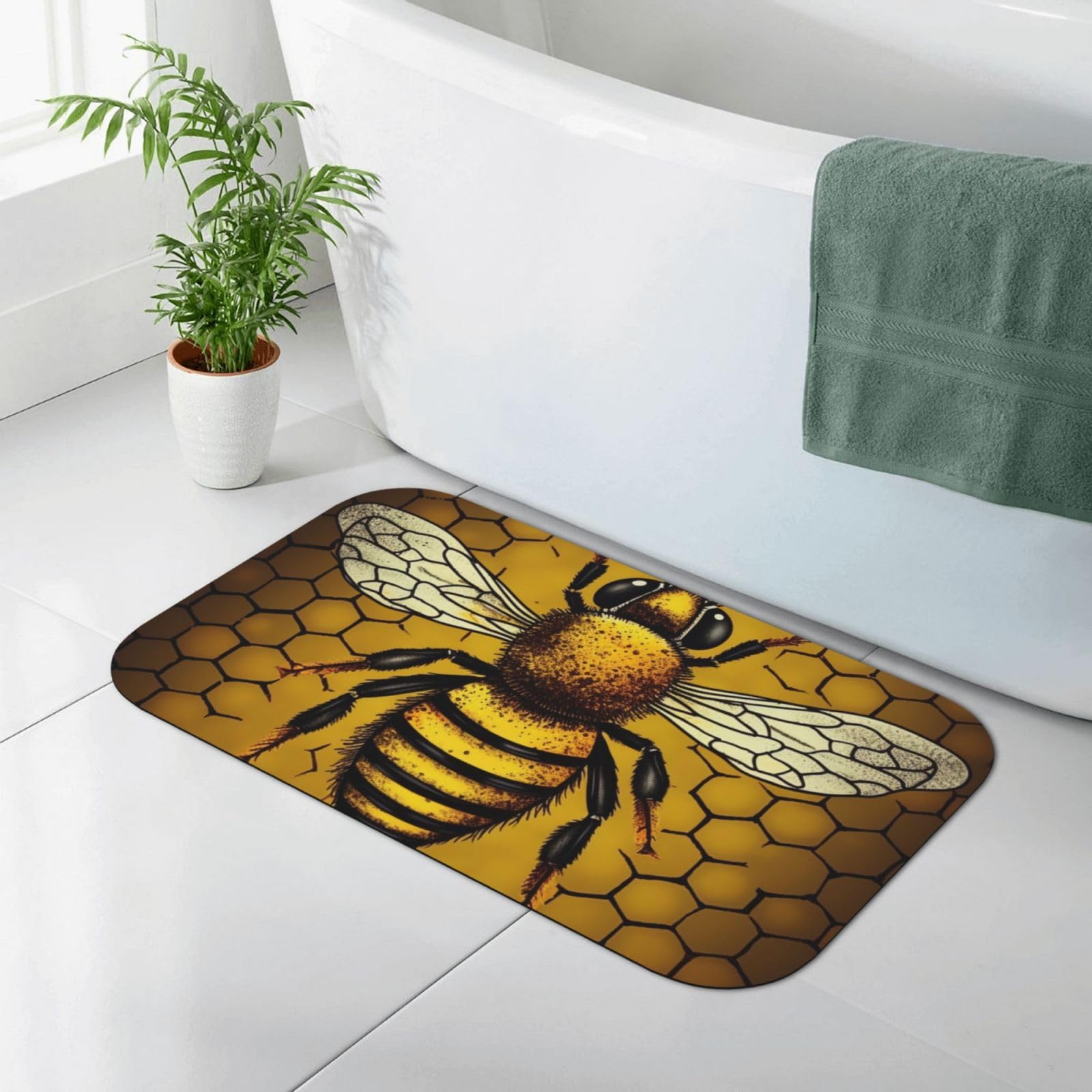 Tapis de bain abeille absorbant antidérapant 80x50 cm pour sortie de douche