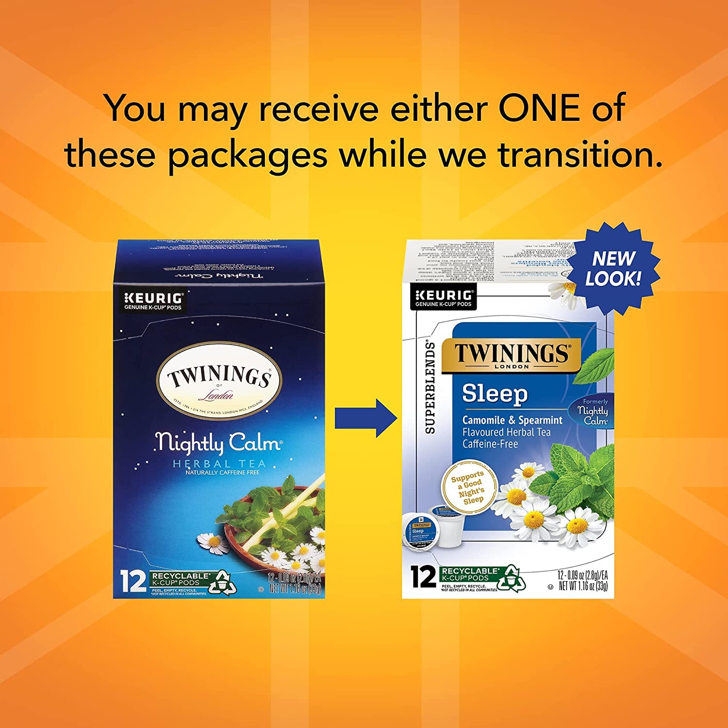 Twinings Sleep Nightly Calm Herbal Tea Single Serve K-Cup Pods for Keurig Brewers, 12 Count Box (Pack of 6)