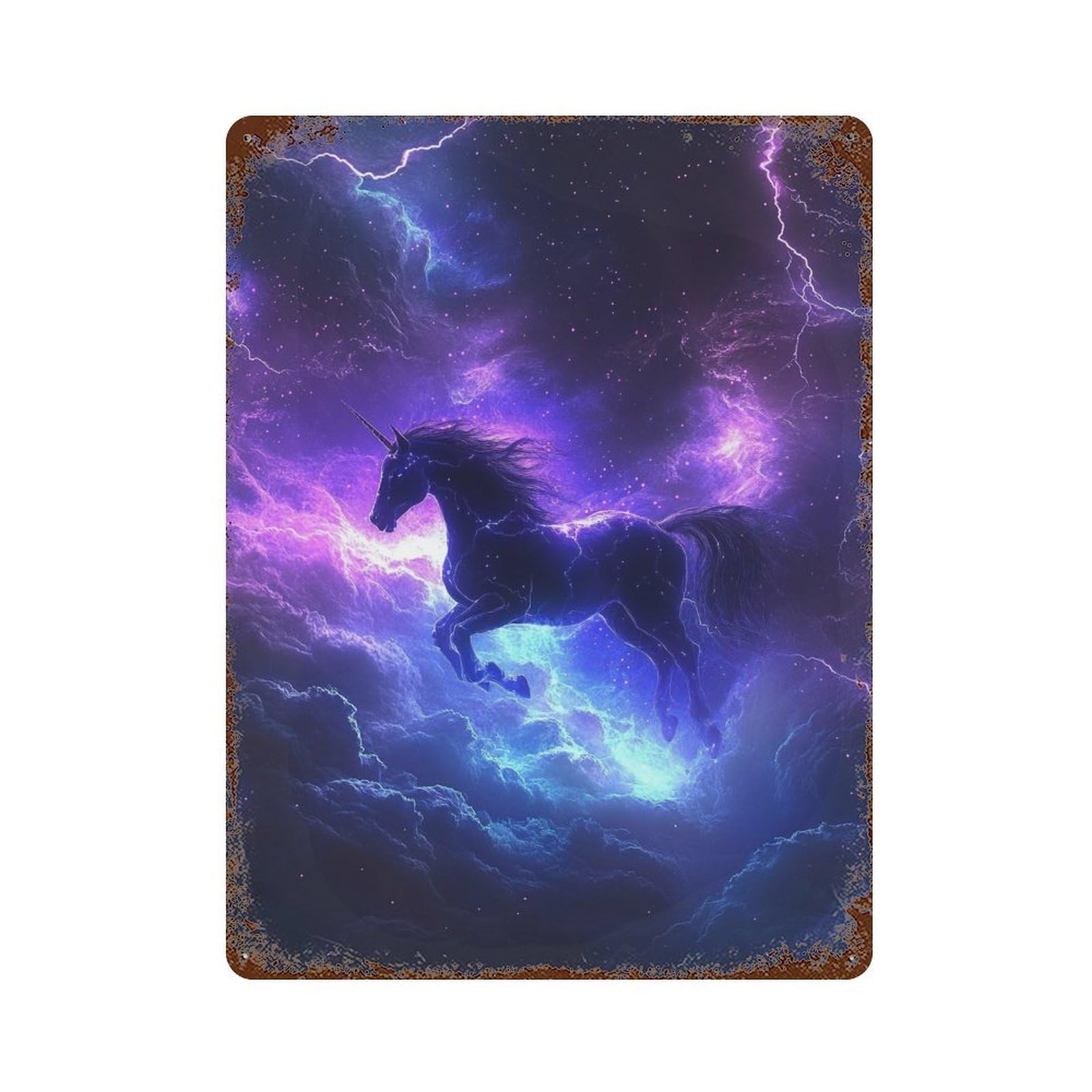 Rust Effect Galactic Unicorn Energy Rustic Tin Plaque 15.7"x11.8", Classic Wall Plaque for Shed, Workshop And Garage Wall Decor