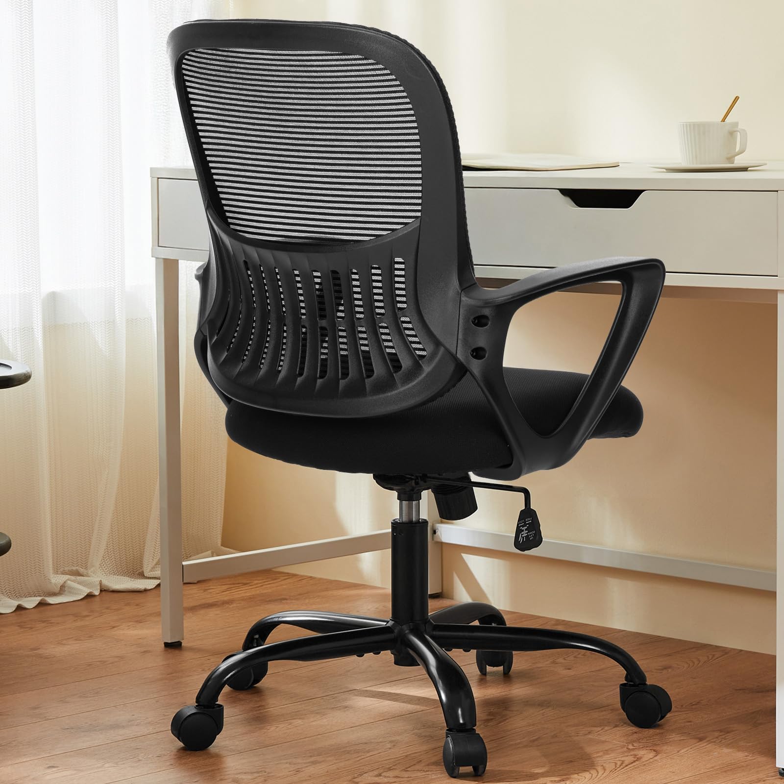 Sweetcrispy Ergonomic Mid-Back Mesh Home Office Desk Chair with Wheels, Lumbar Support, and Comfortable Armrests for Home, Bedroom, Study, Office