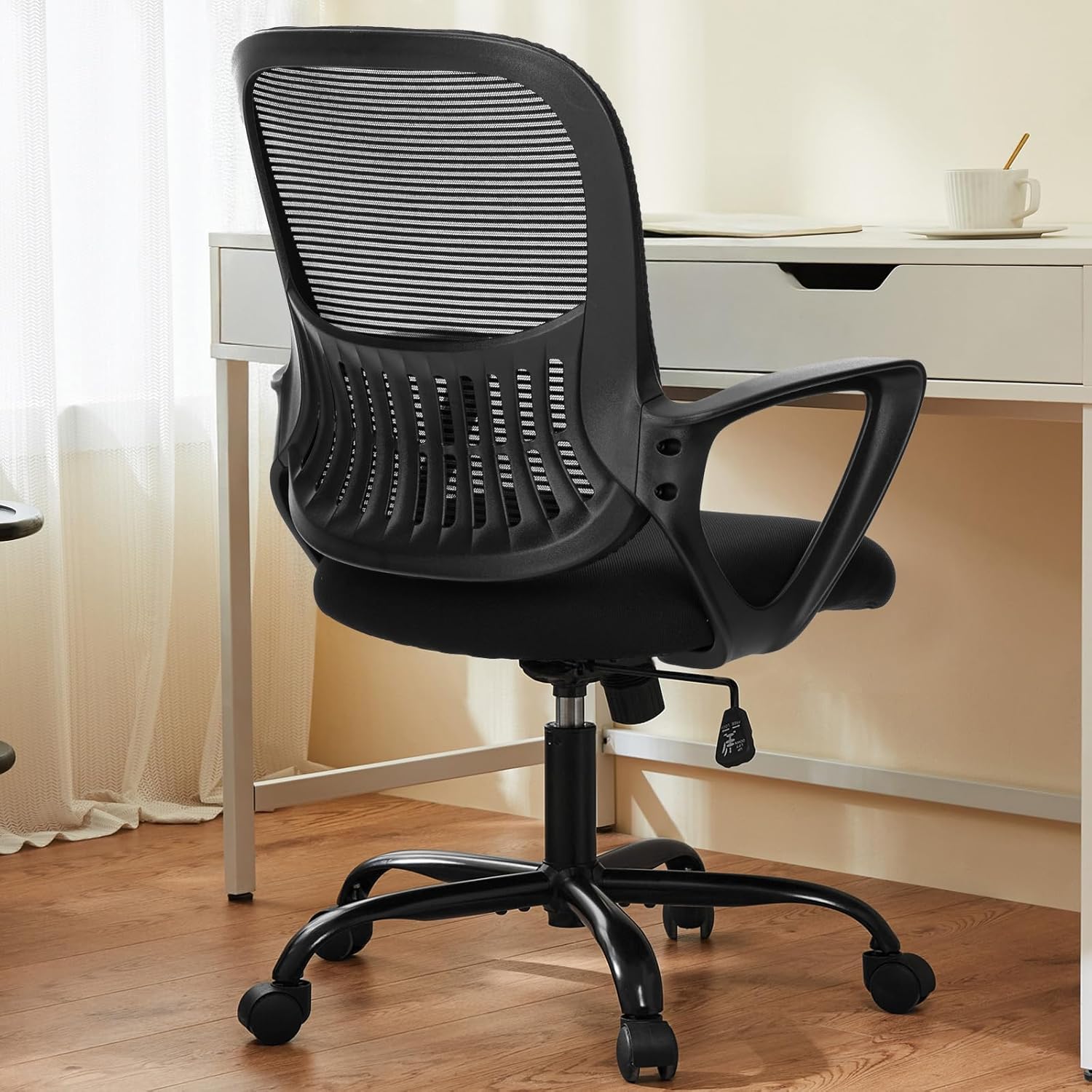 Sweetcrispy Ergonomic Mid-Back Mesh Home Office Desk Chair with Wheels Lumbar Support and Comfortable Armrests for Home Bedroom