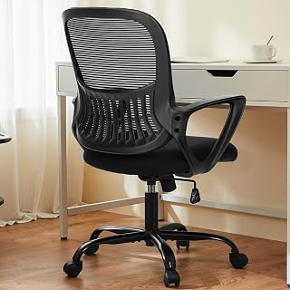 Sweetcrispy Ergonomic Mid-Back Mesh Home Office Desk Chair with Wheels, Lumbar Support, and Comfortable Armrests for Home, Bedroom, Study, Office - Amazon product rated Grade A