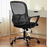 Sweetcrispy Ergonomic Mid-Back Mesh Home Office Desk Chair with Wheels&comma; Lumbar Support&comma; and Comfortable Armrests for Home&comma; Bedroom&comma; Study&comma; Office