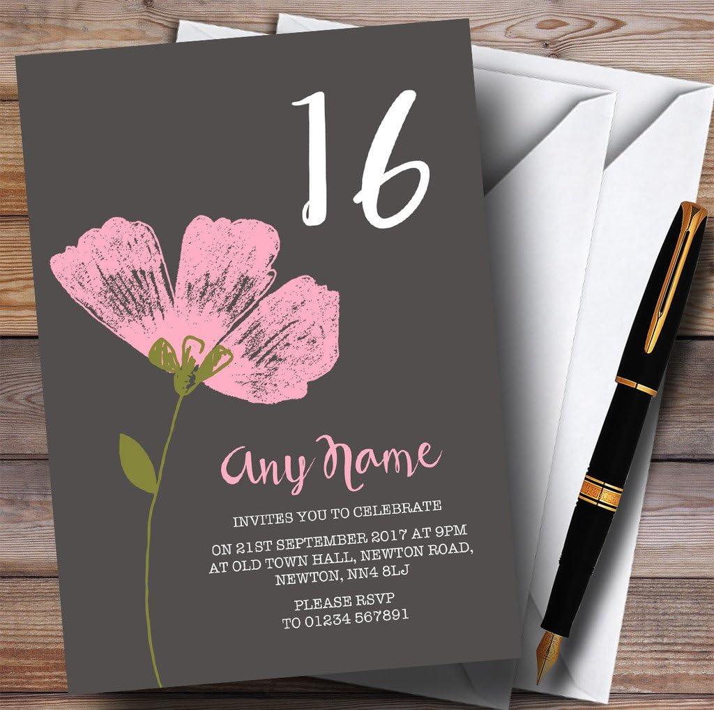 Pink Watercolour Flower 16th Personalized Birthday Party Invitations