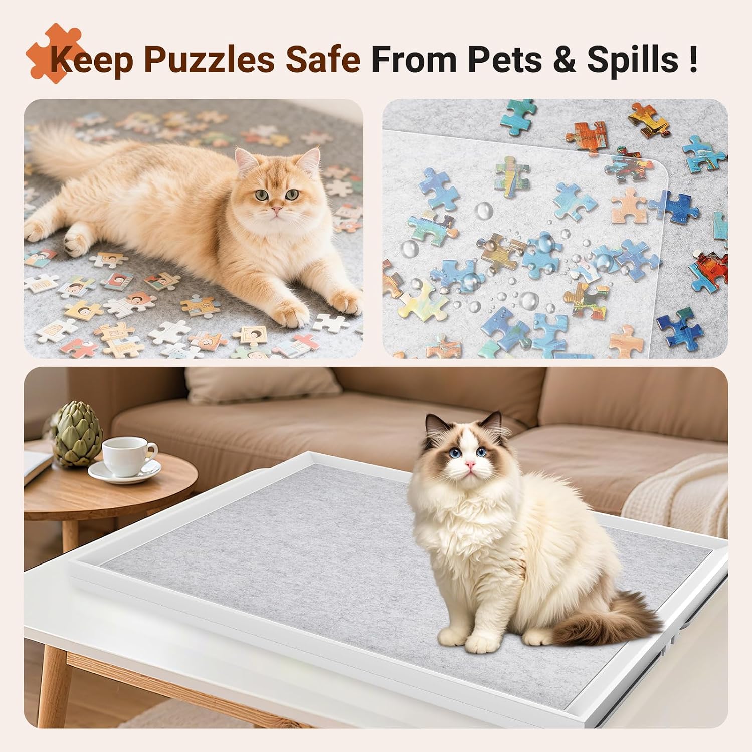 1500 Pieces Move & Rotating Puzzle Board with Drawers，36.42" x 28.94" Portable Jigsaw Puzzle Table for Adults, Wooden Puzzle Board with Covers & Wheels, Birthday Gifts for Mom (White01)