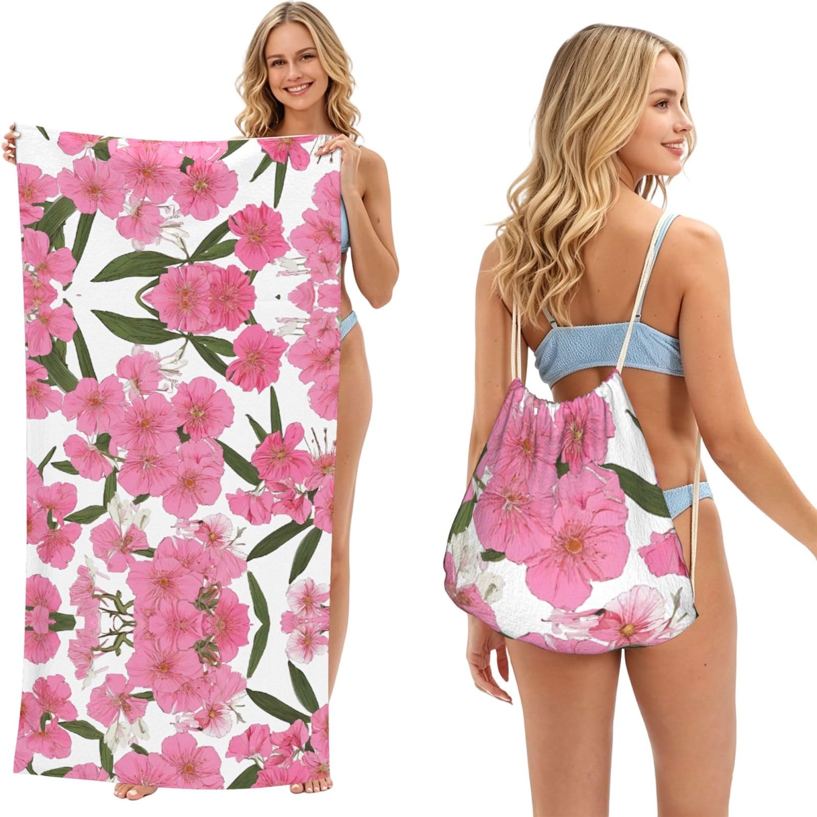 EZDLOWVBA Garden Peony Print Beach Towel Backpack 2 In 1 Summer Large Lightweight Beach Towel - Multifunctional Ship Pattern Towel Bag For Storage,Sport