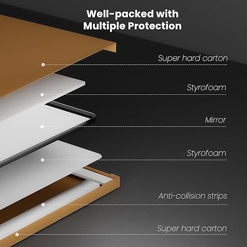 Miniatura 6 de Espejo de baño negro de 60 x 40 pulgadas, espejo rectangular con marco de metal para tocador de baño, espejo de decoración del hogar de dormitorio,