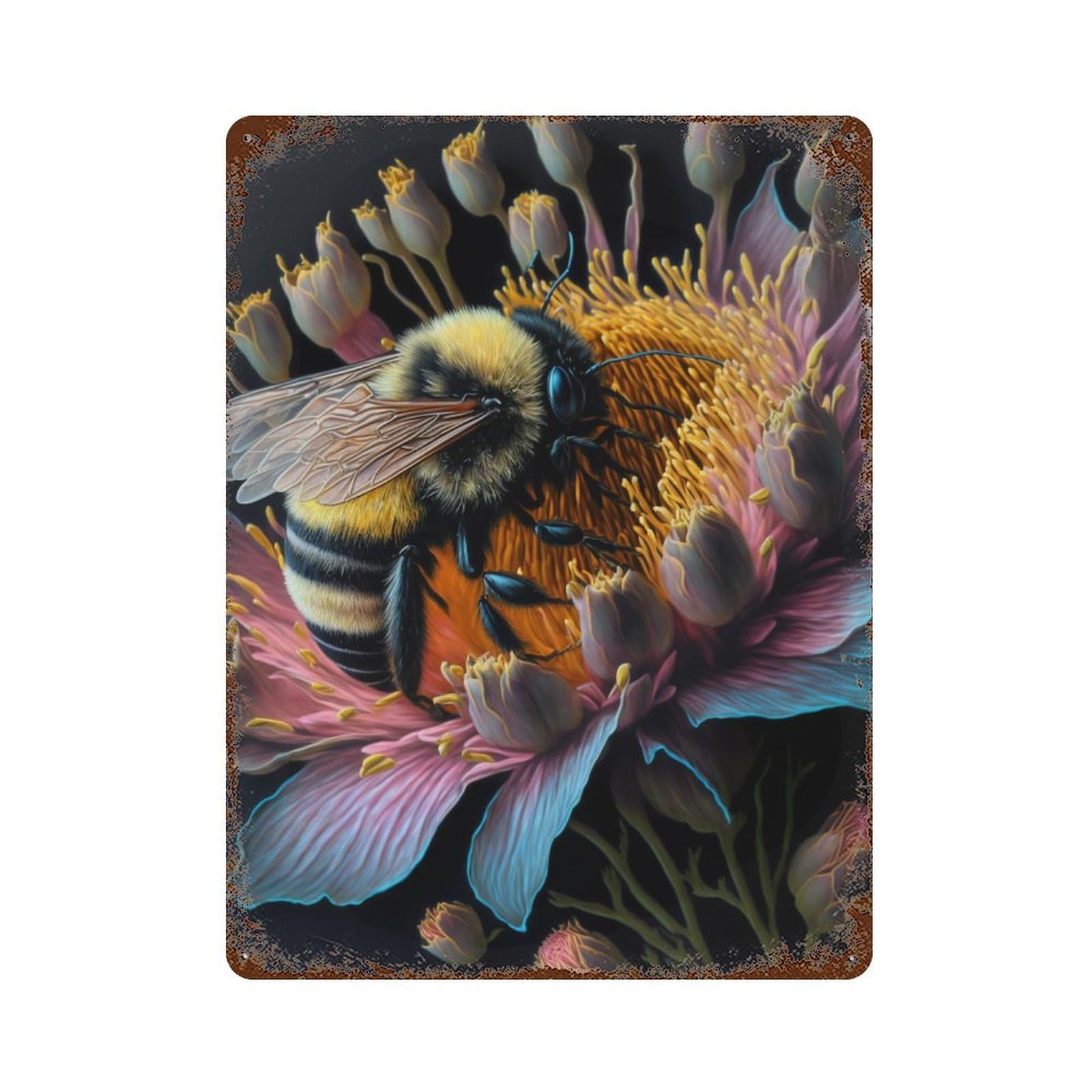 Bee on Passion Flower Decorative Tin Sign 15.7"x11.8", Farmhouse Wall Decor for Garage, Bar And Workshop Decor