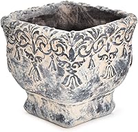 Sungmor 6.5 Inch Cement Succulent Planter with Vintage Embossed Design, Drainage Hole - Sturdy Concrete Pot for Indoor Outdoor Plants