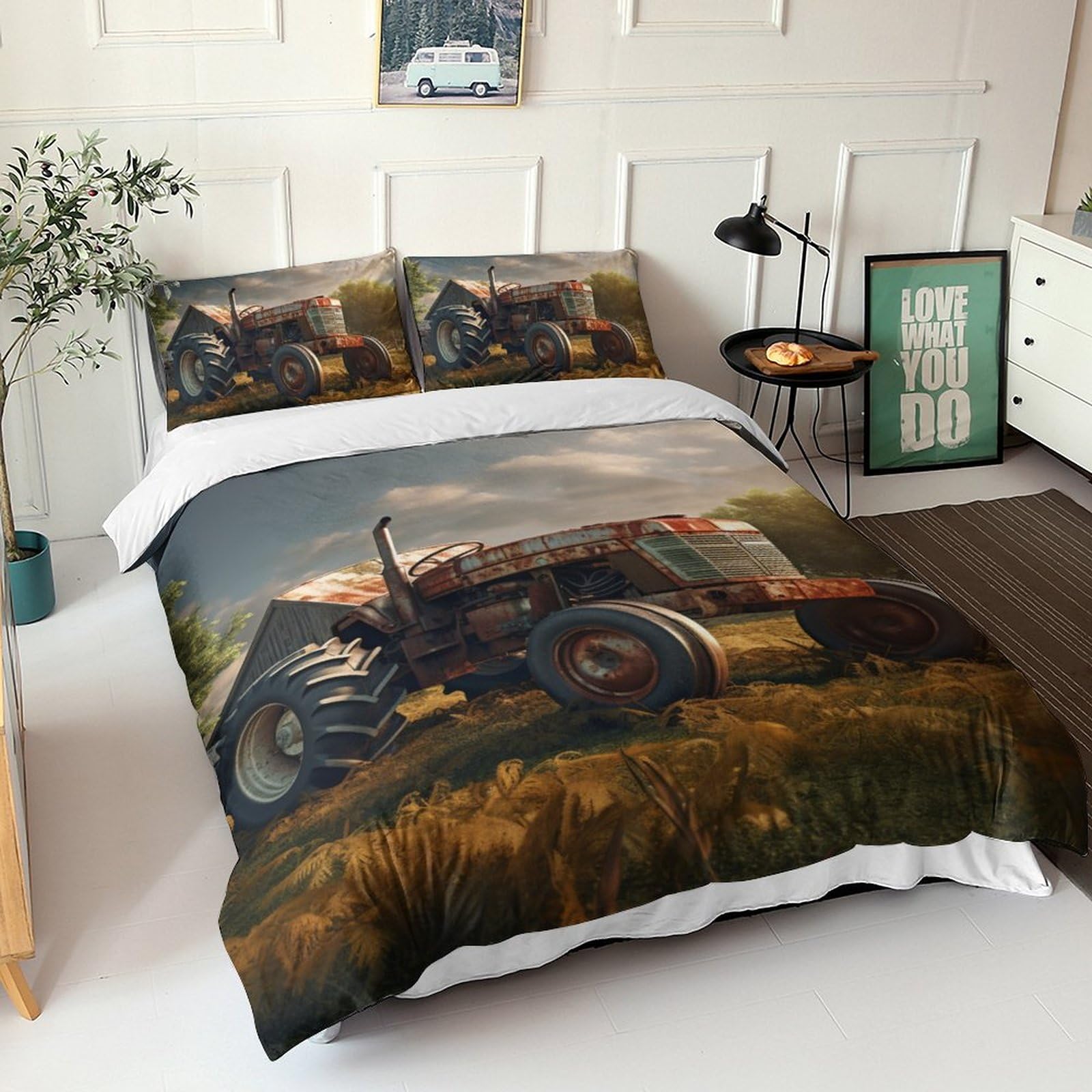 Parure de couette farm tractor 3D avec microfibre hypoallergénique King