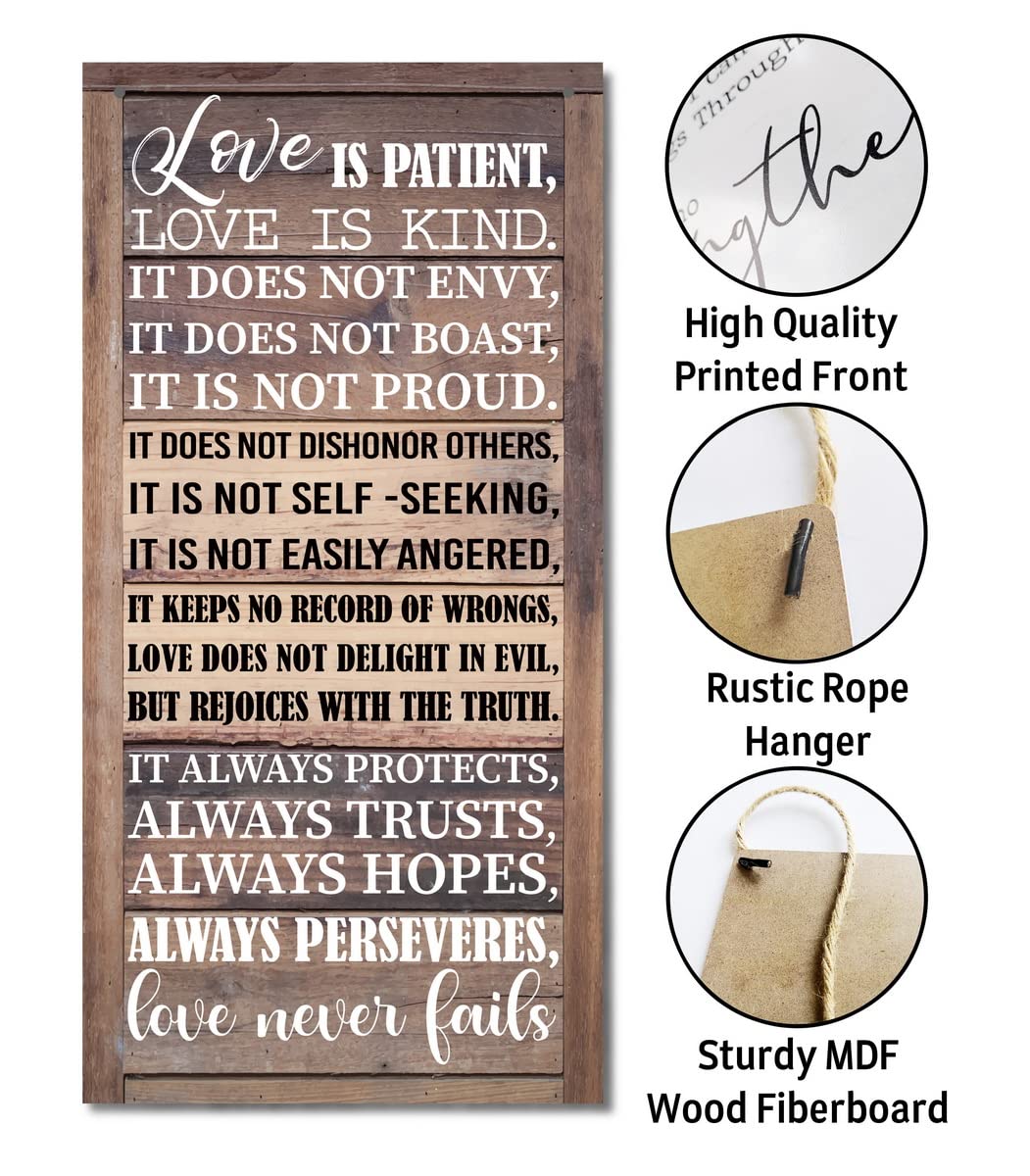 1 Corinthians 13:4-8 Inspirational Hanging Wood Decor Sign, Printed Wood Sign, Love is Patient, Love is Kind Quote, Hanging Bible Verses Wood Wall Sign, Rustic Home Decor Sign, Christian Gift 4