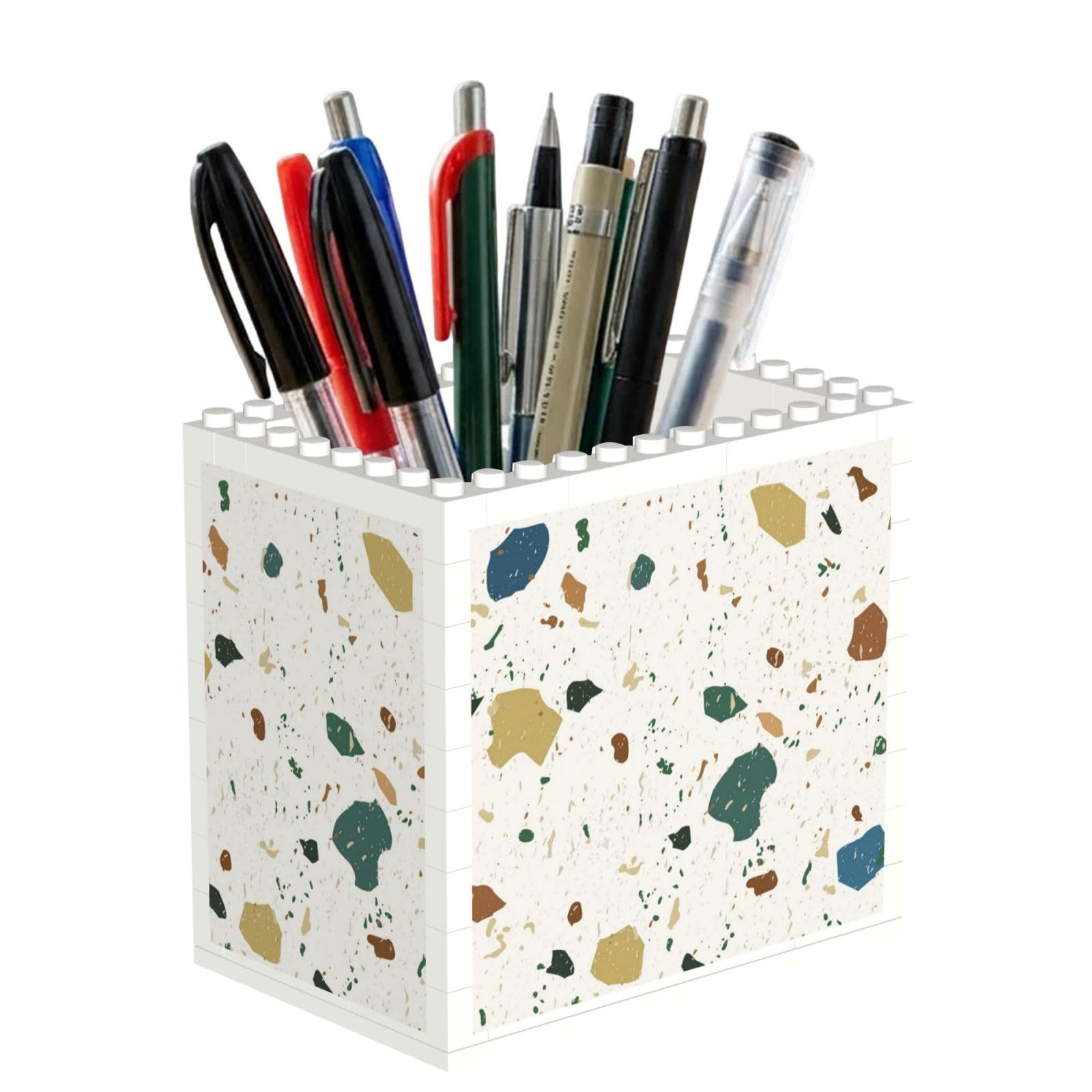 Poadnly Terrazzo Seamless Patterns Classic Italian Marble, Pen Pot Pencil Holder for Office Home School, Compact Desk Organiser for Office Stationery