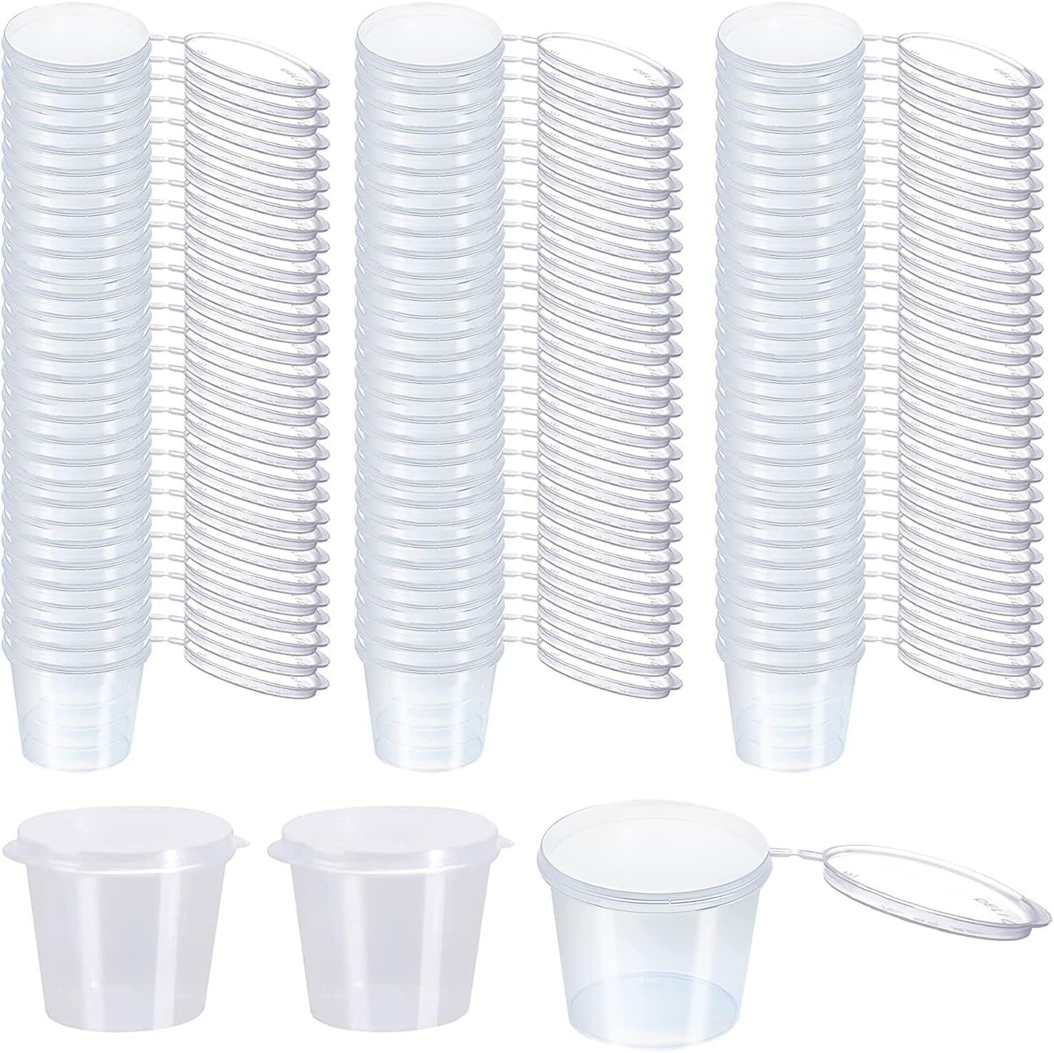 [200 Pack - 1 oz] Clear Diposable Plastic Containers with Lids, Small Mini Sauce Cup for Portion Controll, Jello Shot, Condiment Cups, Dipping Sauce, Salad Dressing Container, Portion Souffl, Pudding