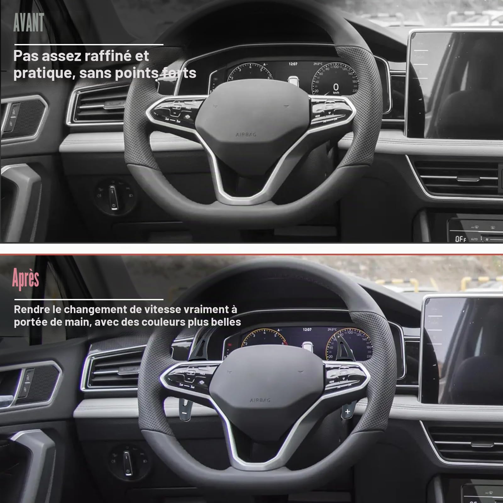JOJOCY Extension de levier de vitesse au volant pour VW Golf 8 MK8 2019-2024, en alliage d'aluminium pour VW Golf 8 MK8 Tiguan CC Touran L Teramont Phaeton Lamando (noir)