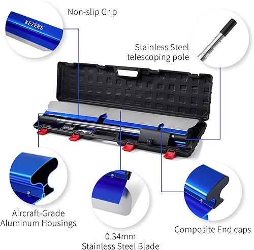Miniatura 4 de KEZERS Juego de cuchillas de desnatado para paneles de yeso, cuchillas de desnatado de 12, 22 y 32 pulgadas + poste de mango de extensión de 35 a 81