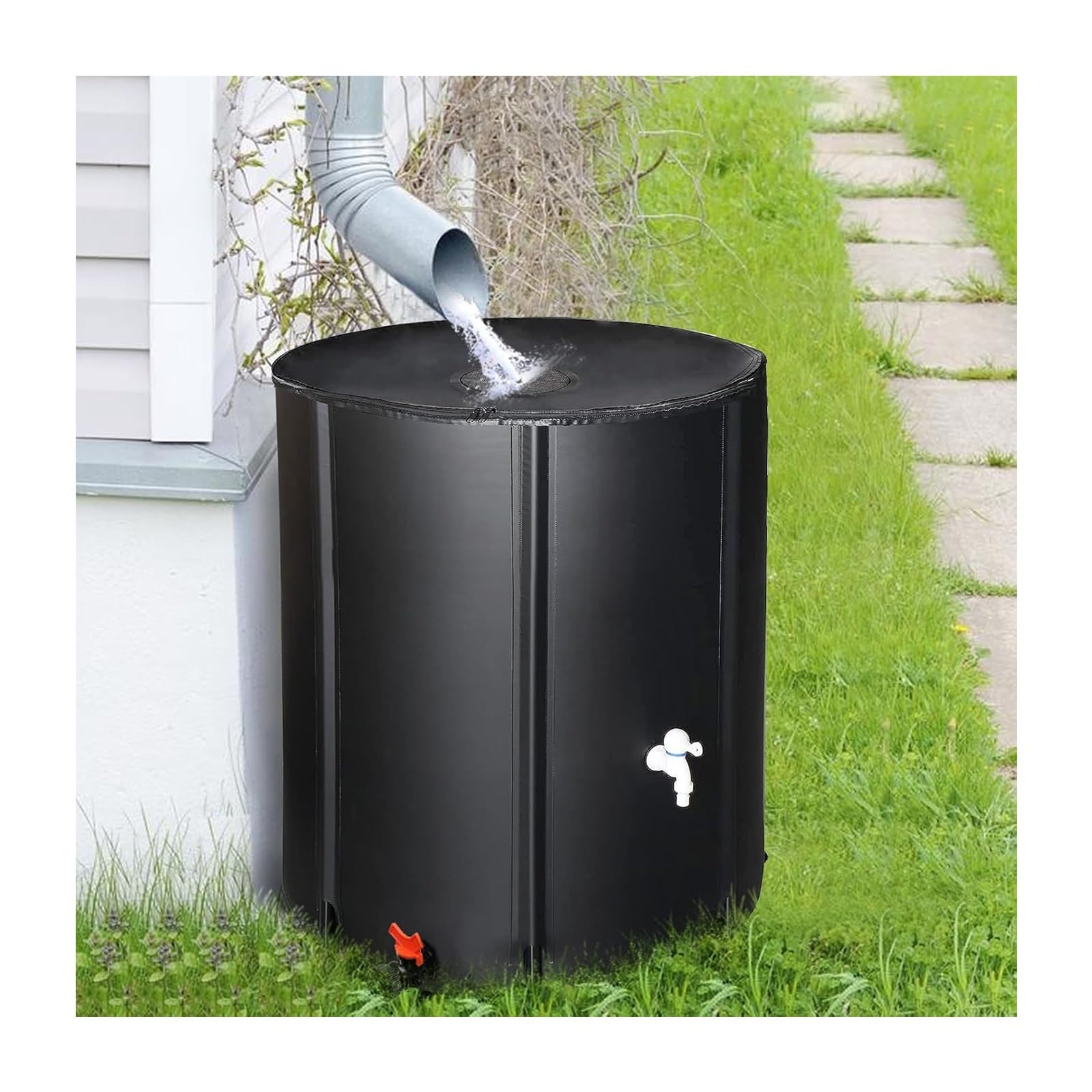 Serbatoio per la Raccolta dell'Acqua piovana Pieghevole ed Ecologico da 1000 Litri, Portatile per Giardino e Patio (Nero).