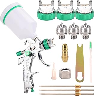 HVLP Spray Gun Set, Automotive Paint Spray Paint Gun with 4 Nozzles 1.4/1.7/2.0/2.5mm Nozzle and 600cc Cups and Other Auxiliary Tools, for Car Primer, Furniture Surface Spraying, Wall Painting(Green)