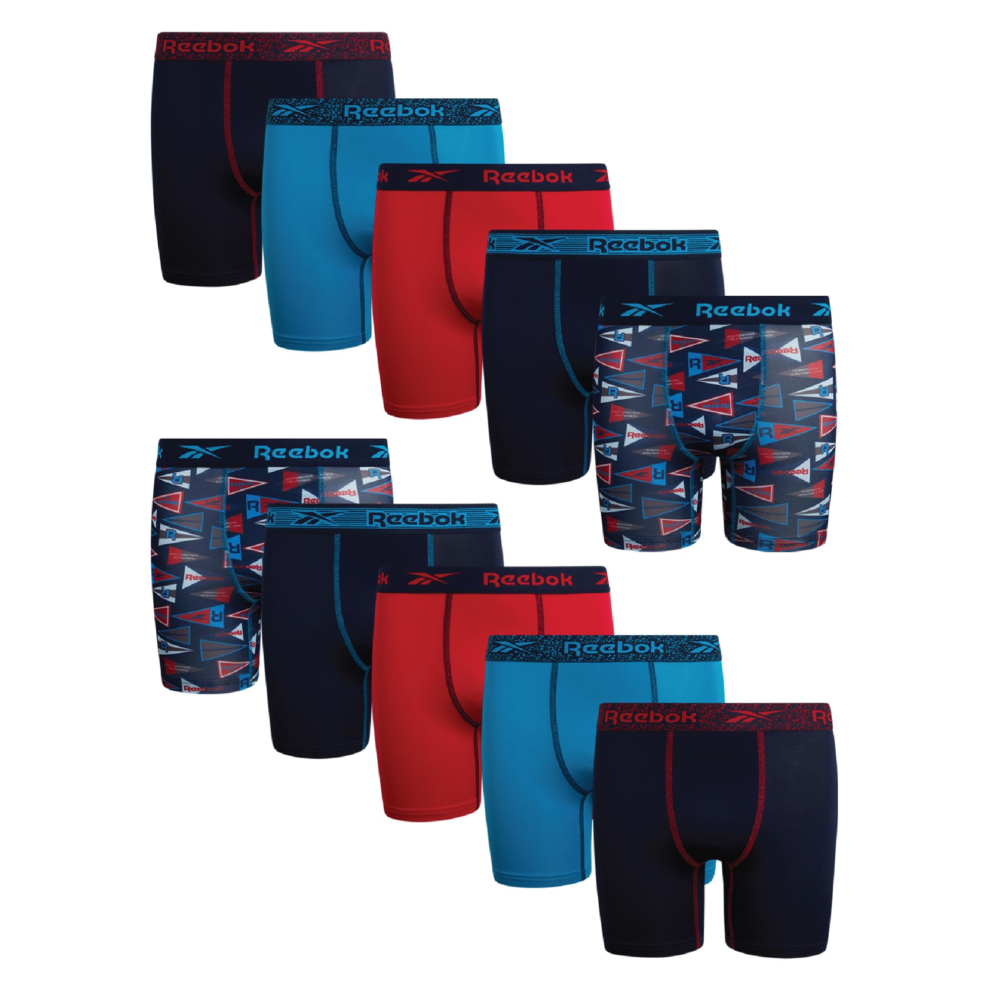 Reebok Boys Boxer Briefs - 10 Pack Performance Soft Stretch Breathable 5 Inseam Boxer Briefs Boys Underwear 6-18