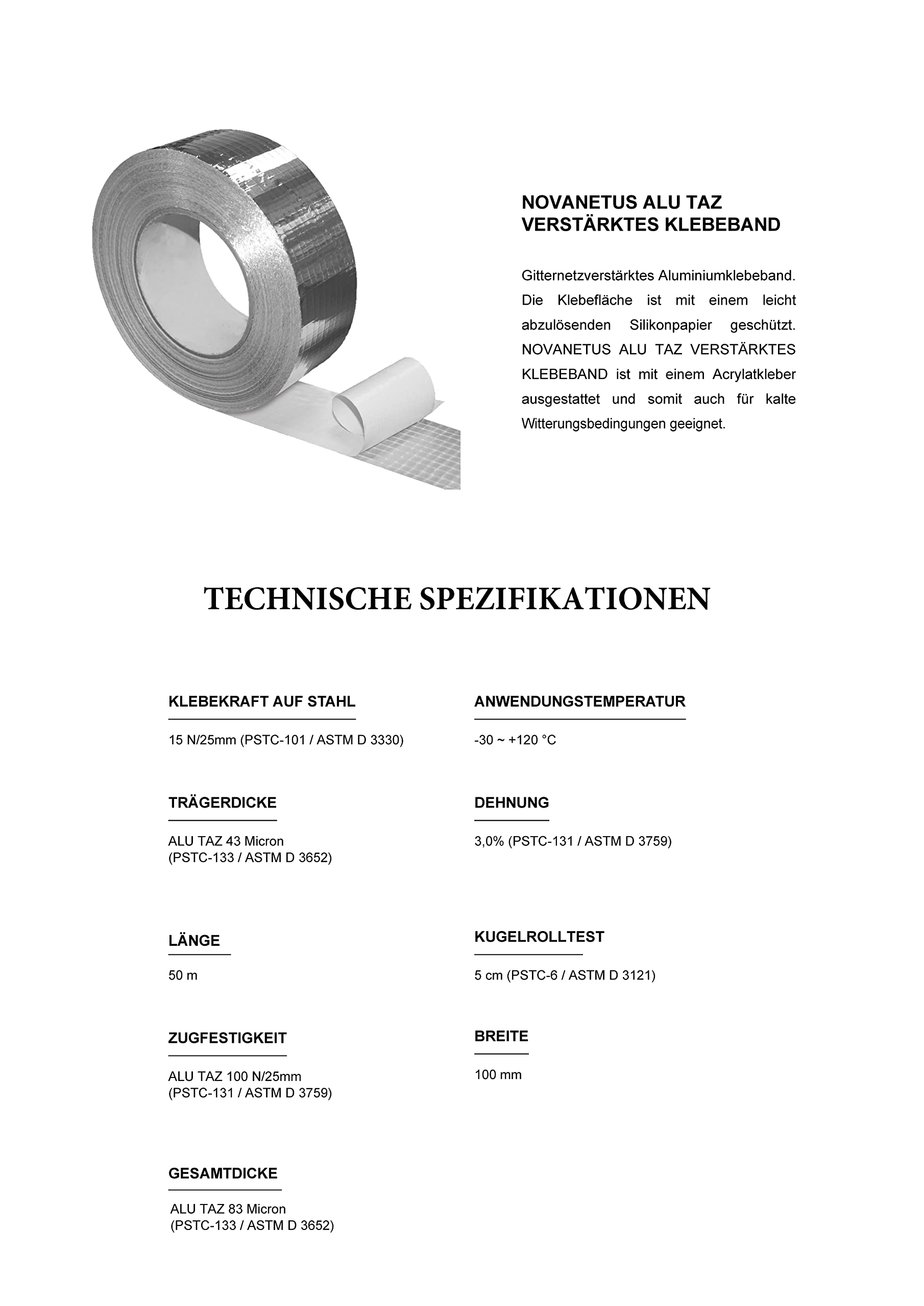 ALU TAZ Ruban Adhésif en Aluminium Renforcé 100mm x 50m de Mailles pour Systèmes de Ventilation et de Climatisation, Bande Adhésif d'Étanchéité Renforcé, Isolation