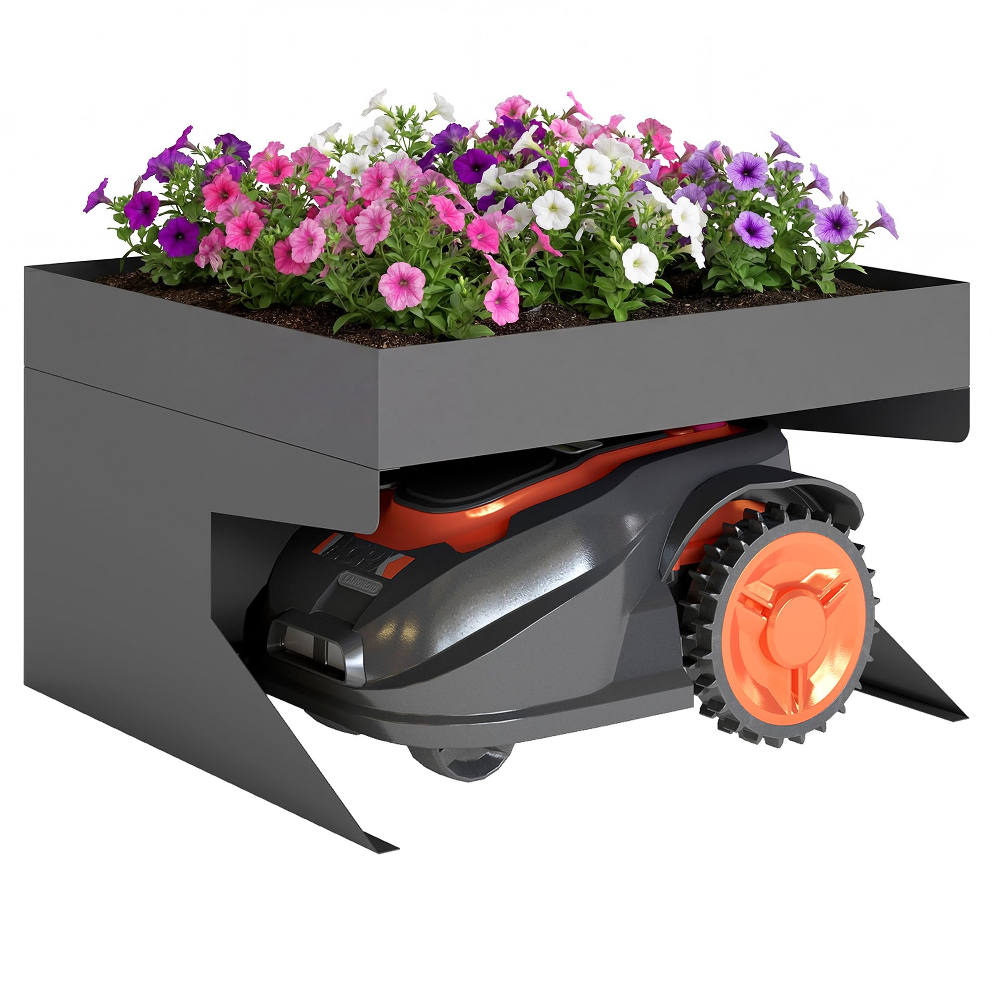 Outsunny Robot cortacésped garaje de acero 75 x 70 x 46 cm con jardinera cortacésped de acero galvanizado, cubierta de lluvia para cortacésped, color negro