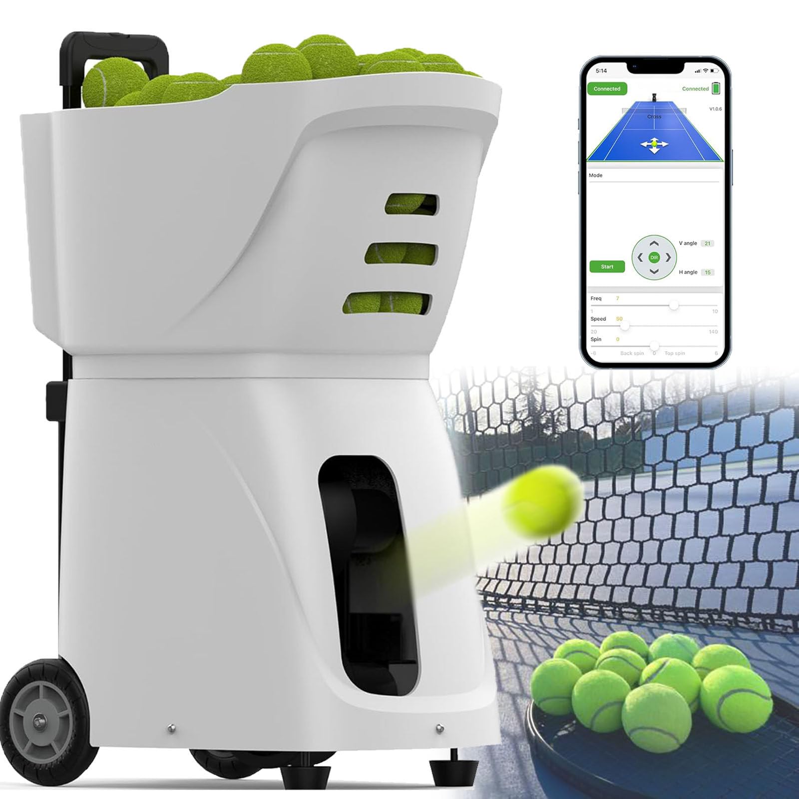 Lanzador automático de pelotas de tenis portátil para entrenamiento y práctica con control remoto