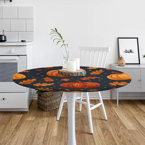 Vista 285 de Pardick Mantel redondo elástico con diseño de hojas de otoño, mantel redondo ajustable de 36 a 42 pulgadas, mantel circular impermeable, lavable