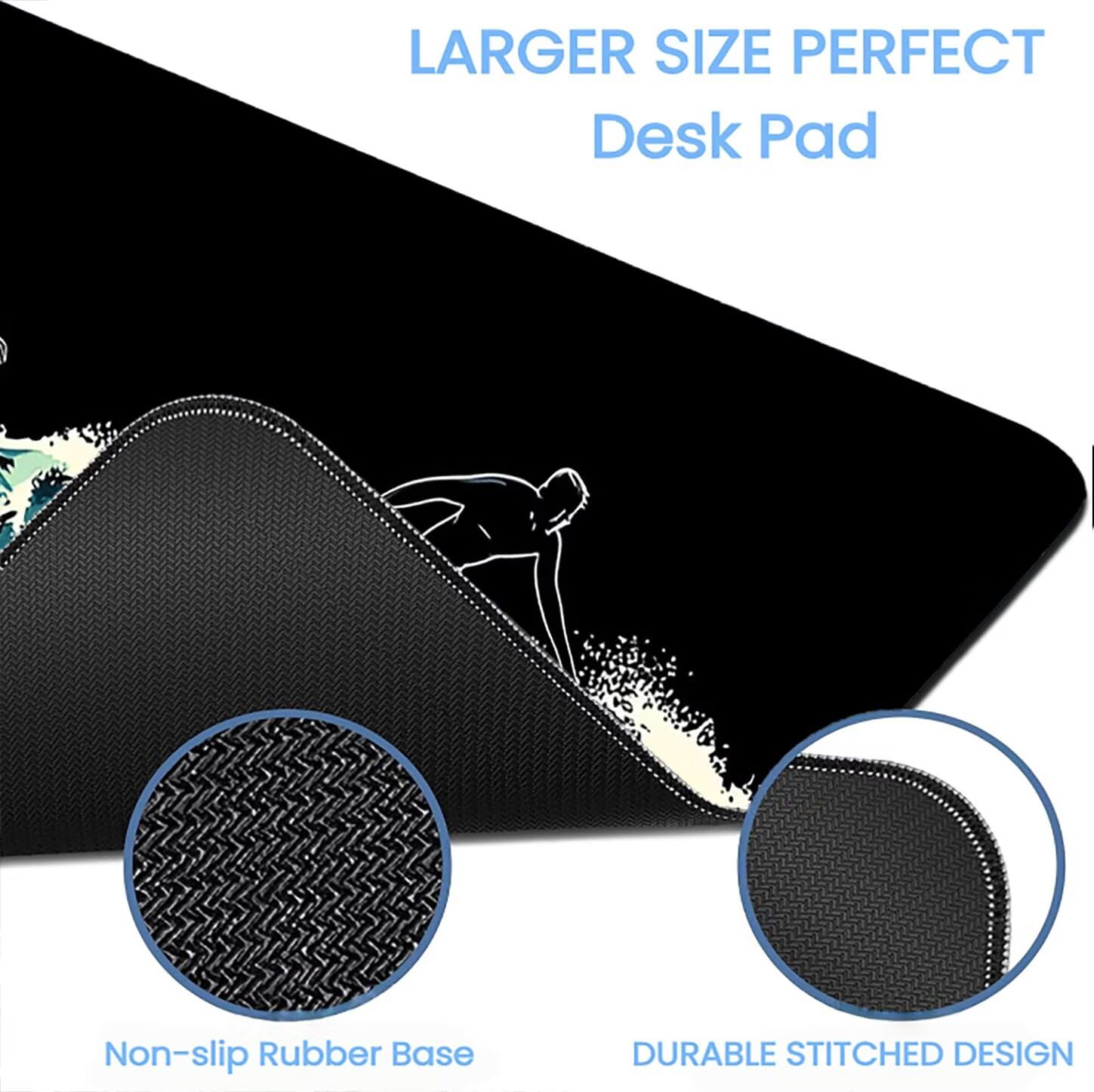 Lpfieonn Meer Schreibtischunterlage XXL, Schwarz Schreibtischunterlagen Großes, Gaming Mousepad XXL mit ernähter Rand und Rutschfeste Gummibasis, Desk Mat für PC/Laptop/Mausa 120x60cm PF-3574