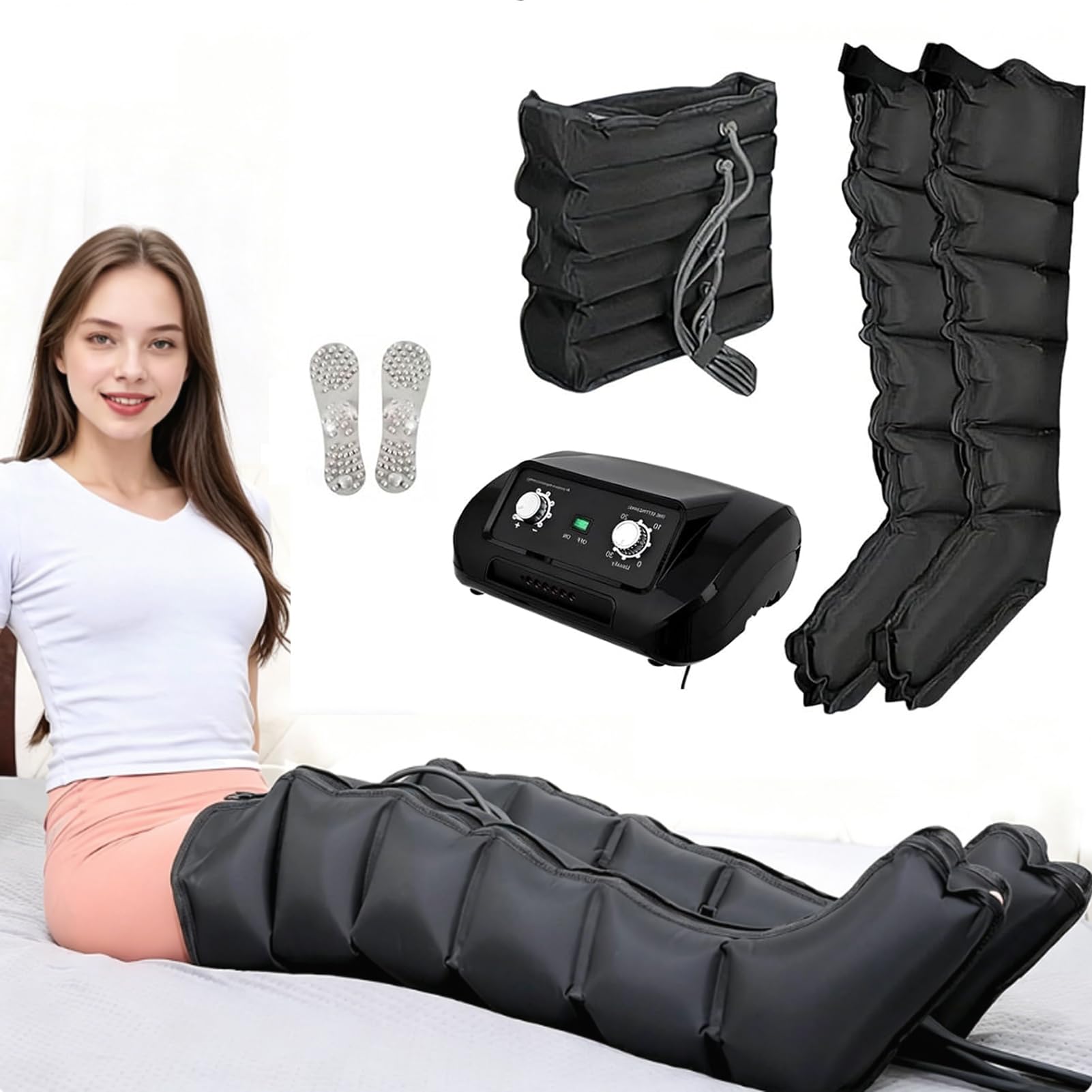 GZGHRZQS Electric Compression Boots For Lymphatic Drainage, 6-Cavity Air Compression Leg Massager Machine, Leg Compression Boots for Pain and Circulation, Timer function