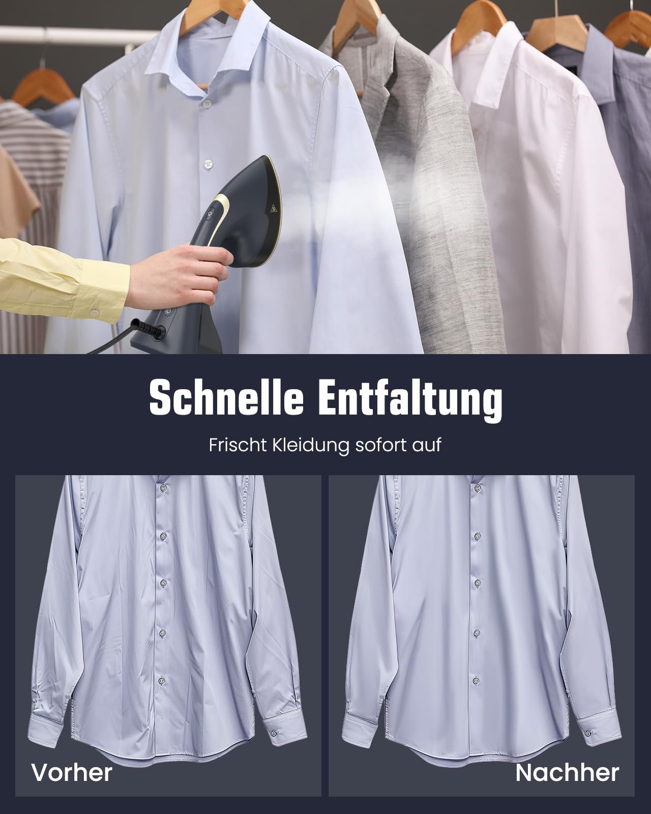BEAUTURAL Steamer + Bügeleisen 2-in-1, 1500W Dampfglätter, 20 g/min Dampfleistung, 30s Aufheizen, 200ml Wassertank, Auto-Abschaltung, Faltenentferner für Kleidung，Ideal für Zuhause, Büro, Reise