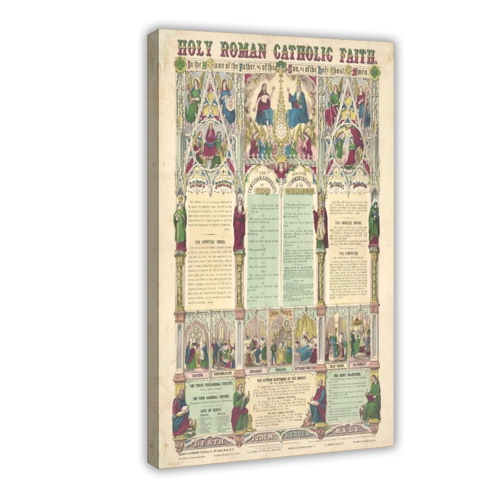 WCYB Póster de versículos bíblicos espirituales de la Santa Fe Católica Romana de 1870, impresiones en lienzo, pinturas decorativas para pared, marco para colgar, 40,6 cm de largo x 61 cm de ancho