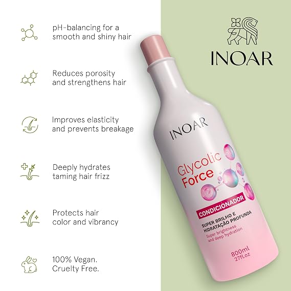 INOAR Glycolic Force Conditioner for Deep Hydration & Repair, 27 Fl Oz